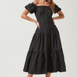 Astr Black Off-Shoulder Tiered Midi Dress